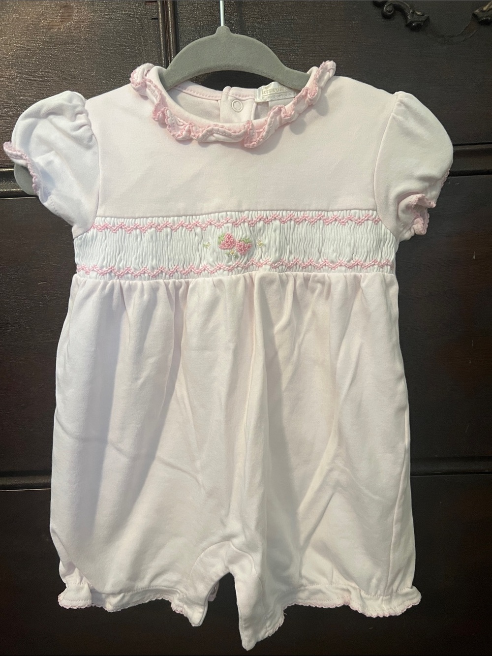 Kissy Kissy Light Pink Smocked Strawberry Onsie